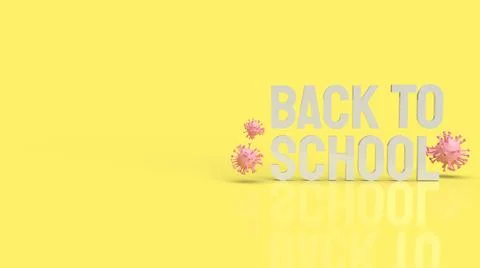 The wood back to school text in yellow color and virus for covid 19 in school Illustrazione stock