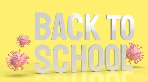 The wood back to school text in yellow color and virus for covid 19 in school Stock Illustration