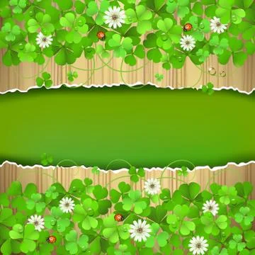 Wood background with clover Illustrazione stock