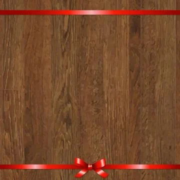 Wood background with red bow Stock Illustration