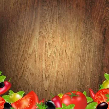 Wood background with vegetables Stock Illustration