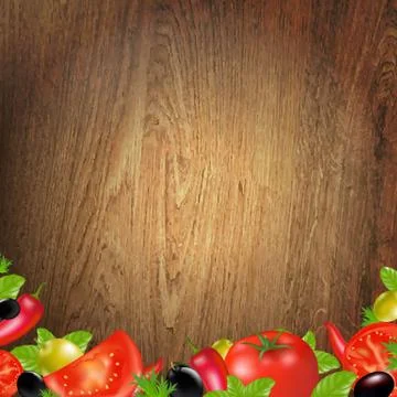 Wood background with vegetables Stock Illustration