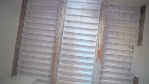 Wood beam supported ceiling at rustic villa in Southern France, Looking up Stock Footage 201258116