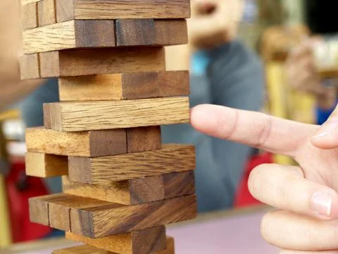 Wood bloks stack strategy game. Stock Photos