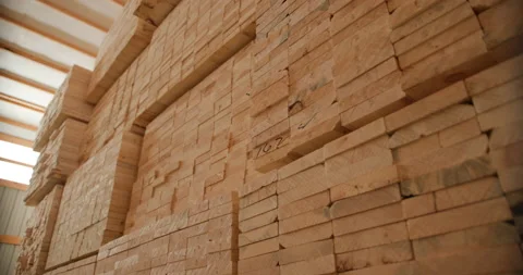 Wood Boards in a Lumber Sawmill - Stack of Sawn Boards Stock Footage 156296366