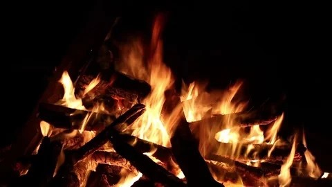 Wood Bon Fire - Red-Orange Hot Fire (Zooming Out) Stock Footage