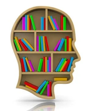 Wood bookshelf in the shape of human head illustration, knowledge concept Stock Illustration
