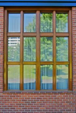 Wood bordered window reflection Stock Photos