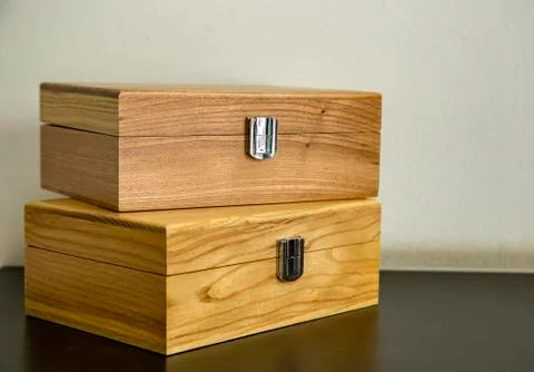 Wood box on table Stock Photos