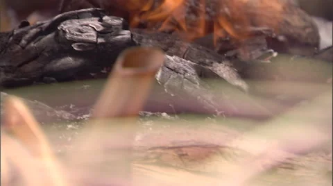Wood burning at a camp fire. Stock Footage 46868795