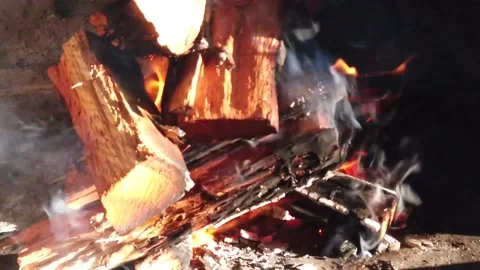 Wood Burning Fire preparing for a BBQ on a game farm Stock Footage 229833214