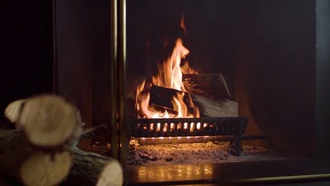 Wood Burning Fireplace 1 Stock Footage 84073671