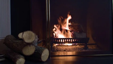 Wood burning Fireplace 2 Stock Footage 84073656