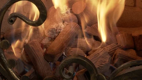 The wood is burning in the fireplace 2 Video stock 311646486