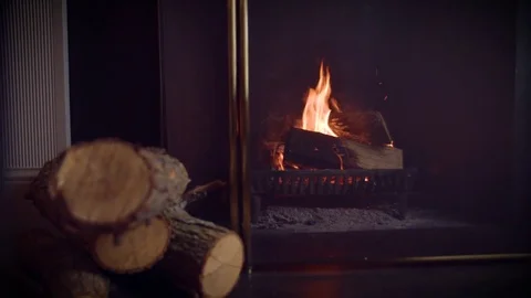 Wood burning Fireplace 4 Stock Footage 84073839
