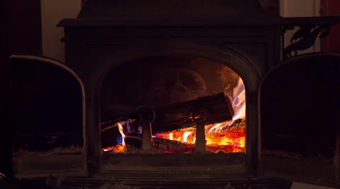 Wood Burning in Fireplace Stock Footage 57732067
