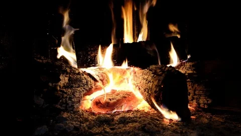 Wood burning in a fireplace Stock Footage 105865046