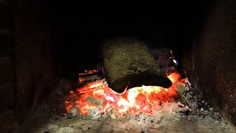 Wood burning in the fireplace Stock Footage 109134886