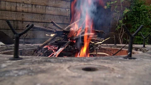 Wood burning in a fireplace Stock Footage 134250055