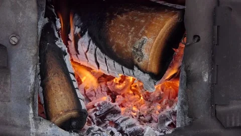 Wood burning in a fireplace Video stock 236744997