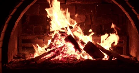 Wood is burning in the fireplace Stock Footage 286837037