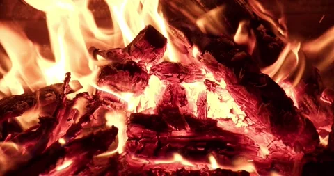 Wood is burning in the fireplace Stock Footage 286837260