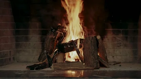 Wood is burning in the fireplace Stock Footage 305275285