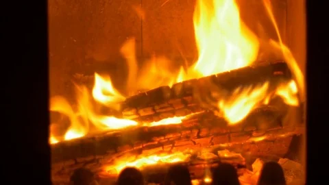 Wood Burning with Flames Stock Footage 71033698