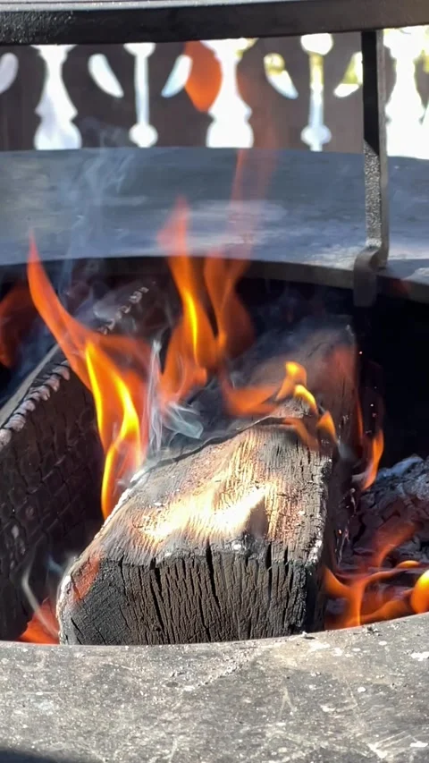 Wood burning in flames in slow motion Stock Footage 337054326