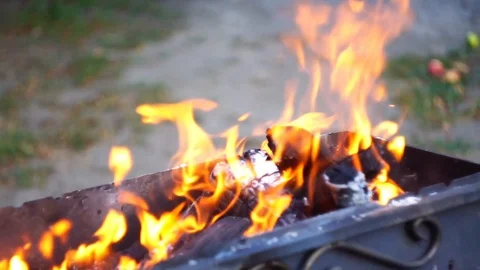 Wood burning in the grill Stock Footage 94831231