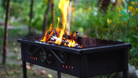 Wood burning in the grill Stock Footage 94831253