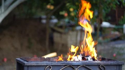 Wood burning in the grill Stock Footage 94831256