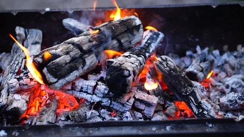 Wood burning in the grill Stock Footage 94831443