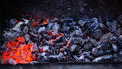 Wood burning in the grill Stock Footage 94831453