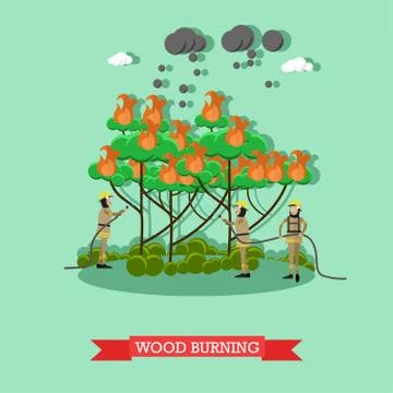 Wood burning vector illustration in flat style Stock Illustration