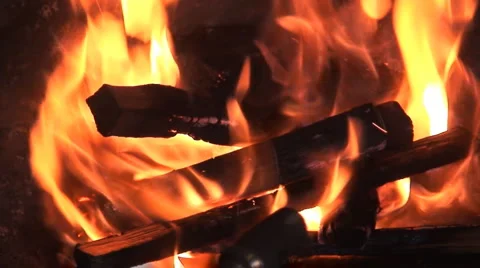 Wood burns in the fire Stock Footage 2205811