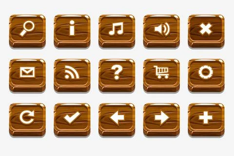 Wood buttons with different menu elements Stock Illustration