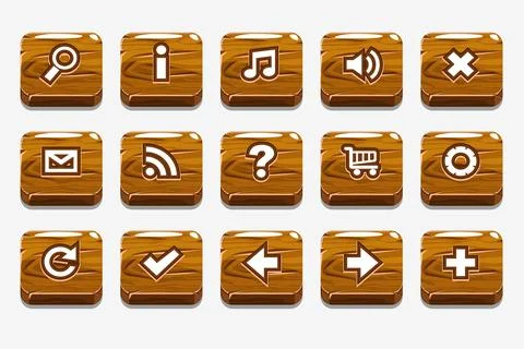 Wood buttons with different menu elements Stock Illustration
