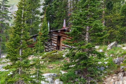 Wood cabin in Colorado Stock Photos