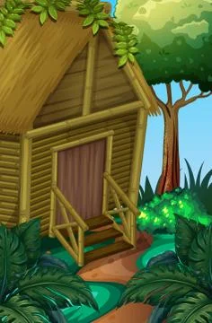 Wood cabin in the deep forest Illustrazione stock