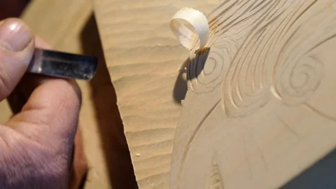 Wood Carver with chisel, close up Stock Footage 84661594