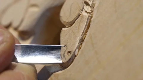 Wood Carver with chisel, close up Stock-Footage 84676537