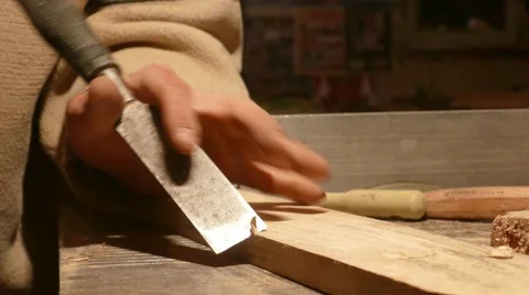 Wood Carver Working Stock Footage 58688734
