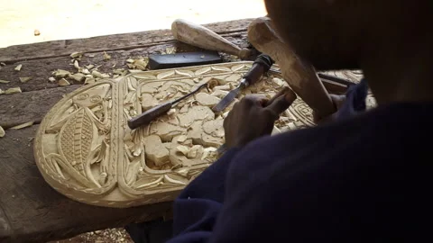 Wood Carving. Carver With Chisel Stock Footage 260695610