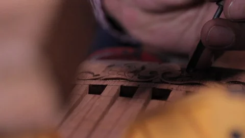 Wood carving craft patterns, slow motion Stock Footage 103626444