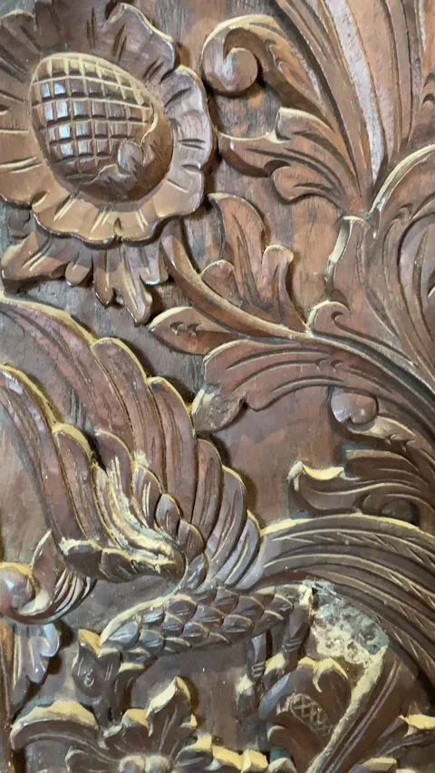 A wood carving pattern on a pillar of a building Stock Footage 323218741