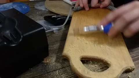 Wood Carving Process with Hand Tool Stock Footage 336201291