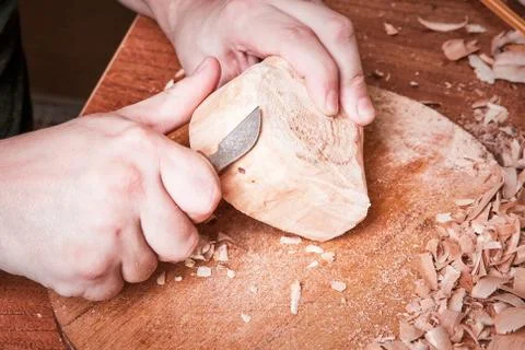 Wood carving process Stock Photos