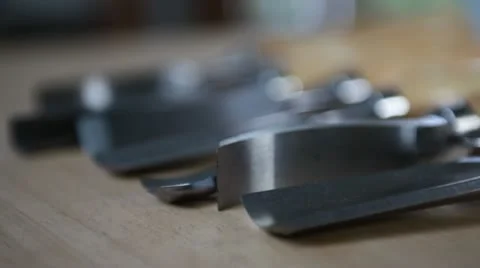 Wood carving tools 스톡 동영상 12381770