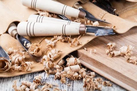 Wood carving tools Stock Photos